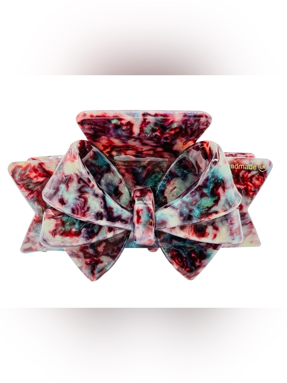 Burgundy Turq Double Bow Hair Clip New